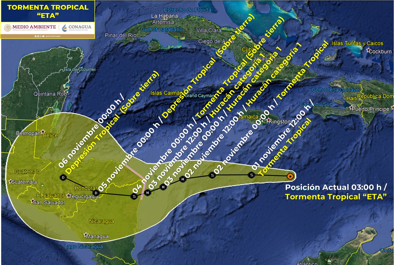 Quintana Roo Mira aquí la trayectoria de la tormenta tropical Eta